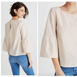 Madewell pink and white stripe bell sleeve top L NWOT